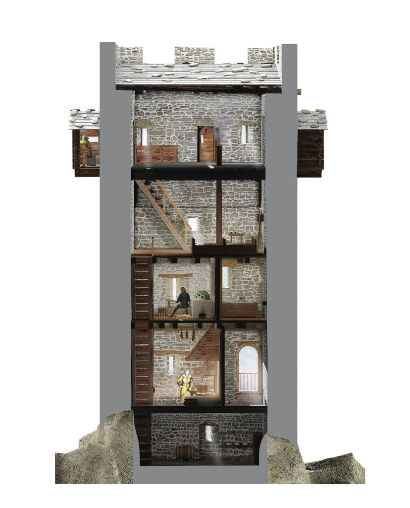 Rekonstruktion des Restiturms im Zustand um 1400. © Archäologische Dienst des Kantons Bern, Max Stöckli